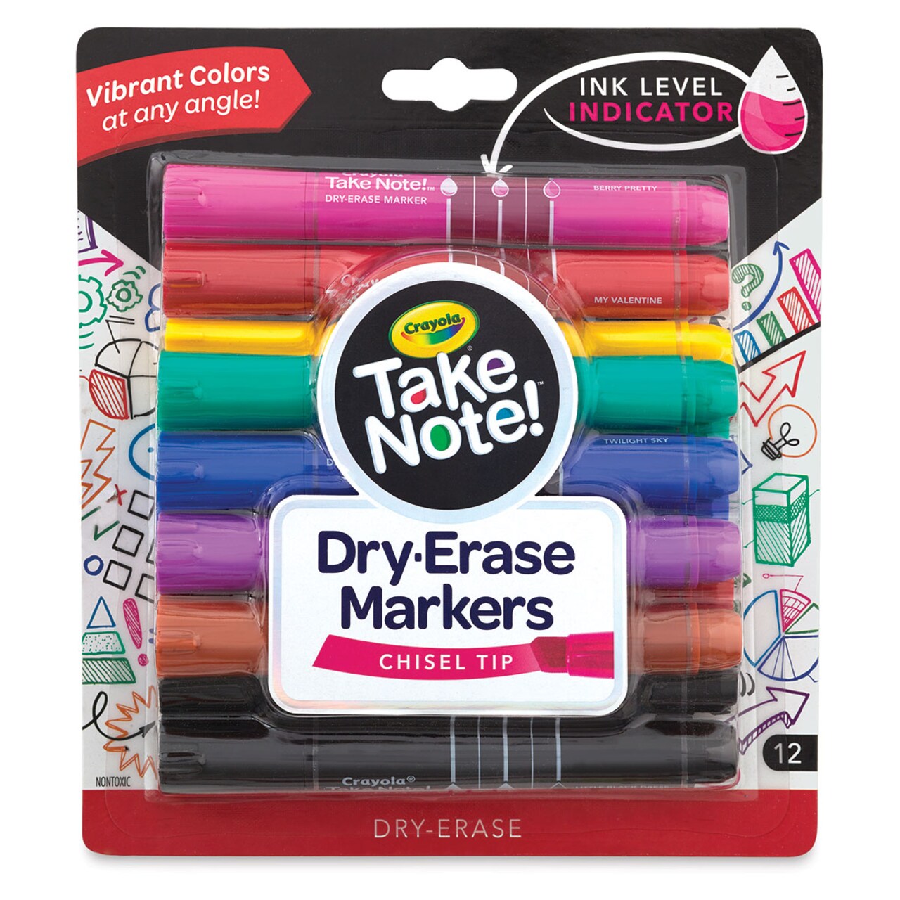 Crayola Take Note Dry-Erase Markers - Assorted Colors, Chisel Tip, Set of 12